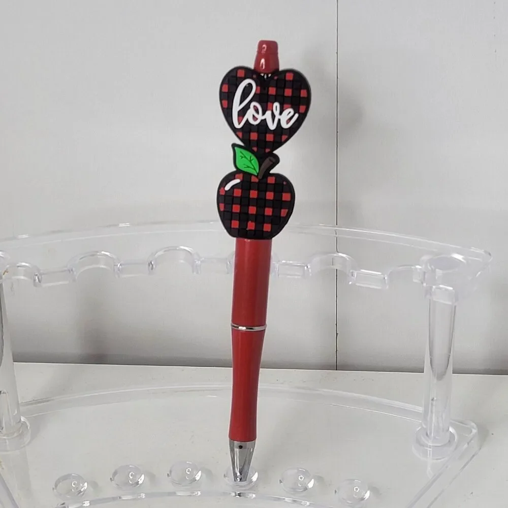 Funny Focal Beaded Pen Love Apple Plaid Teaching Red Heart